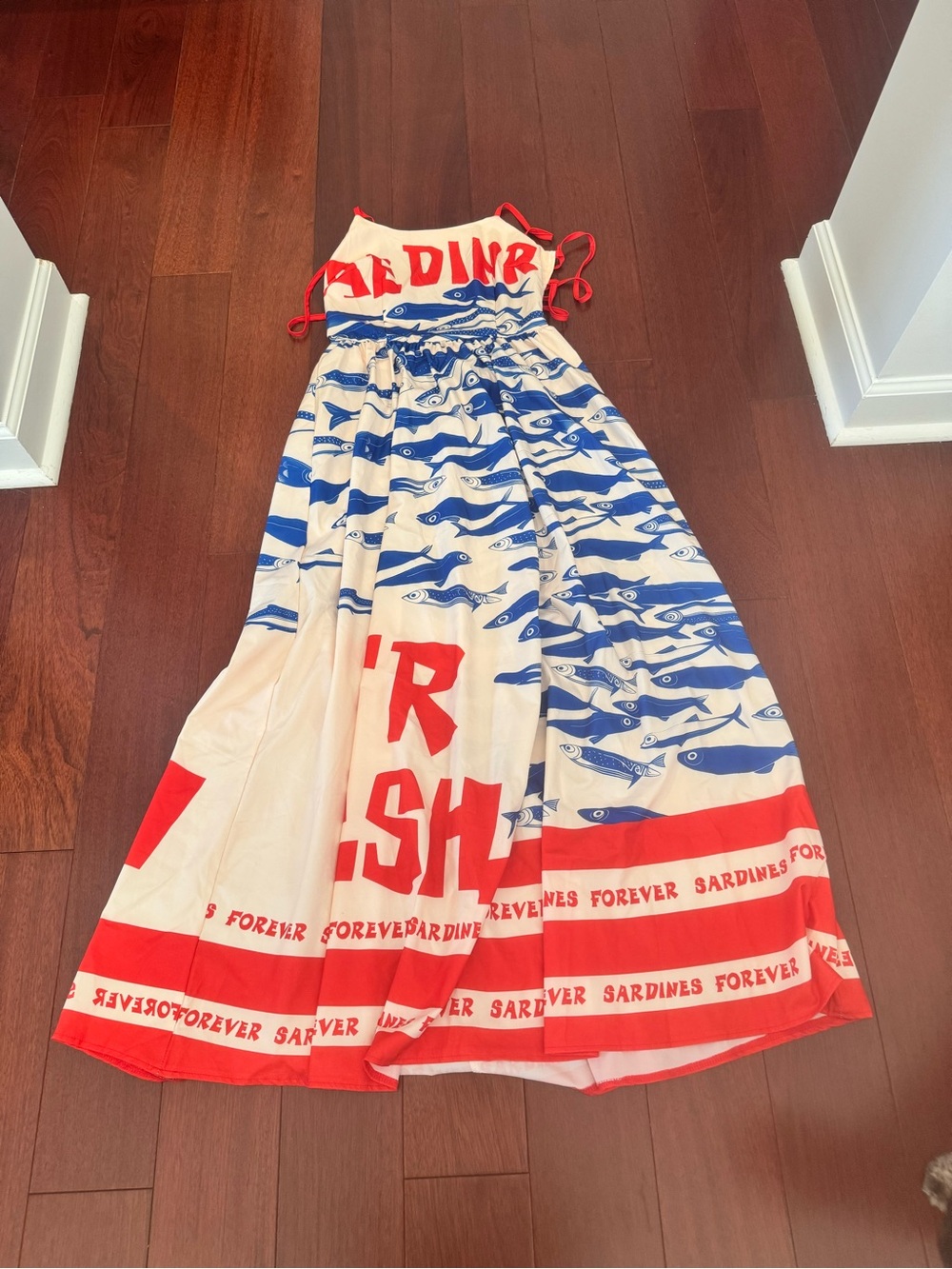 Sleeveless Red, Blue & White Printed Maxi Dress - Picture 7 of 8